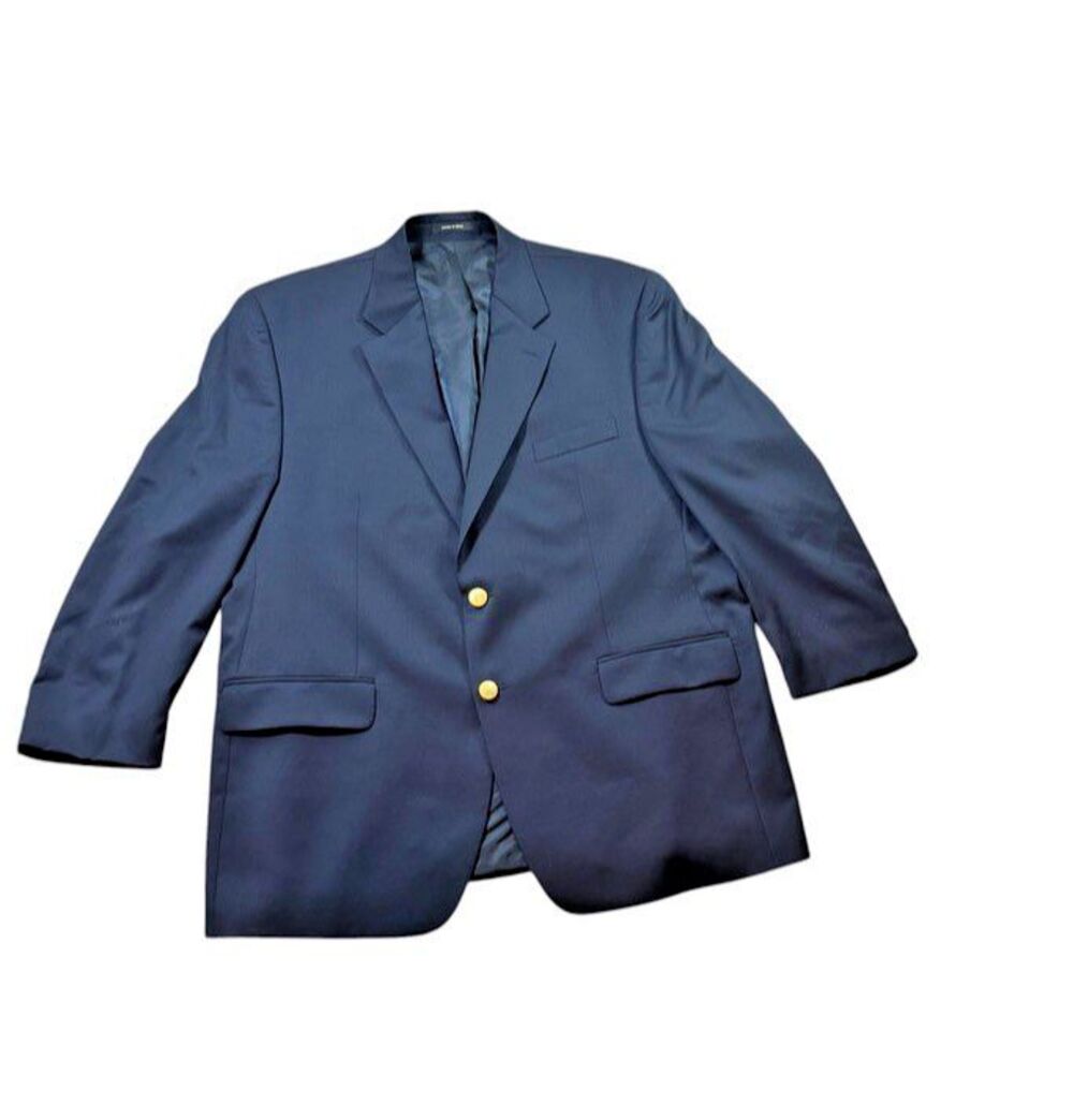 Chaps Ralph Lauren Men's Size 46R Navy Wool Blazer Gold Button Jacket Sport Coat